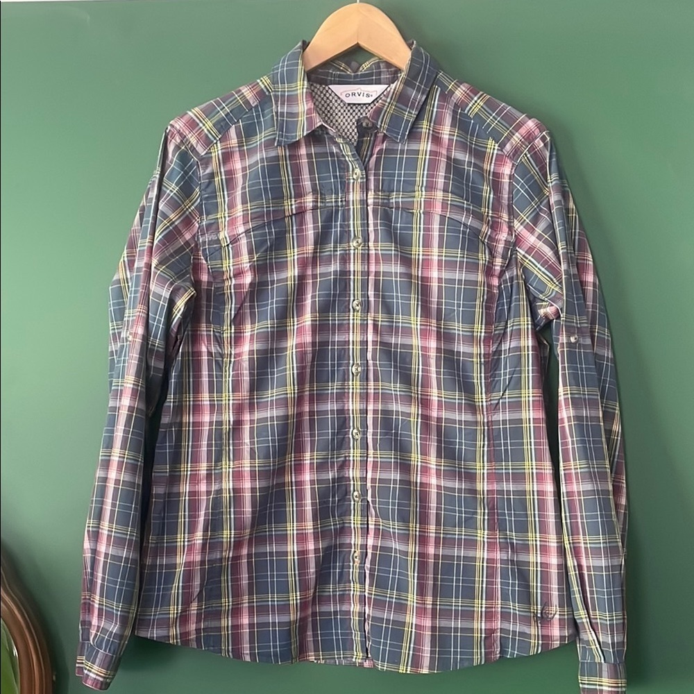 Orvis Women's M Prostretch Long Sleeve Multicolor Plaid Blouse Summer Outdoors